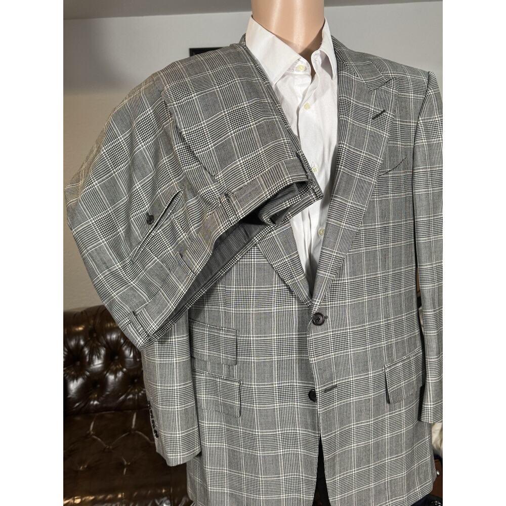 Tom Ford Houndstooth Wool Silk Peak Lapel 2Pc Suit 54R 44R US 38x30 Trousers